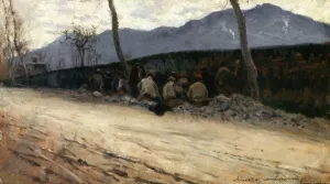 Gli Spaccatori di Pietre by Alceste Campriani Oil Painting