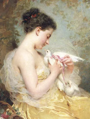 A Beauty with Doves by Charles Chaplin - Oil Painting Reproduction