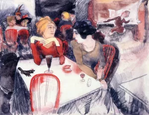 Nana, Seated Left, and Satin at Laure's Restaurant Oil painting by Charles Demuth