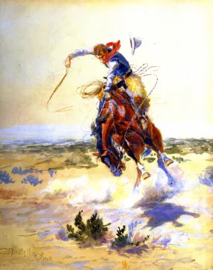 A Bad Hoss by Charles Marion Russell - Oil Painting Reproduction
