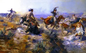Jerked Down by Charles Marion Russell - Oil Painting Reproduction