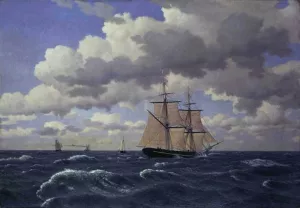 A Brig under Sail in Fair Weather Oil painting by Christoffer Wilhelm Eckersberg