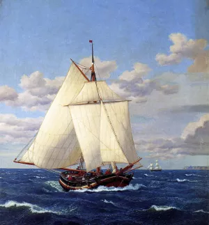 A Danish Yacht Passing Stevens Oil painting by Christoffer Wilhelm Eckersberg