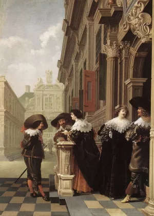 Conversation Outside a Castle by Dirck Van Delen Oil Painting