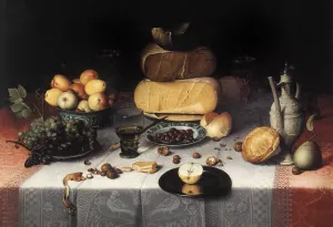 Laid Table with Cheeses and Fruit by Floris Claesz Van Dijck - Oil Painting Reproduction