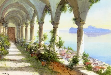 A Colonnade Overlooking the Isle of Capri Oil painting by Girolamo Gianni