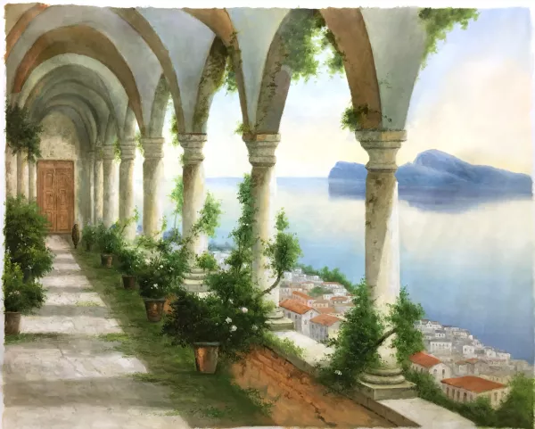 A Colonnade Overlooking the Isle of Capri by Girolamo Gianni - Oil Painting Reproduction
