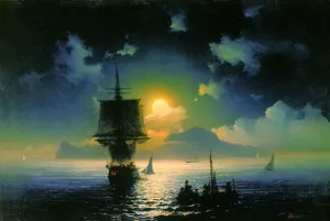 A Lunar Night on Capri by Ivan Konstantinovich Aivazovsky Oil Painting