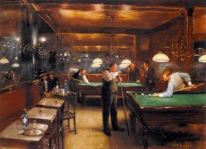 A Game Of Billiards by Jean Beraud - Oil Painting Reproduction