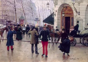 Boulevard Des Capucines at the Site of Theater Du Vaudeville by Jean Beraud - Oil Painting Reproduction