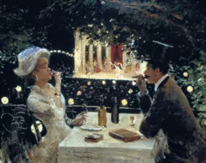 Dinner at Les Ambassadeurs by Jean Beraud Oil Painting