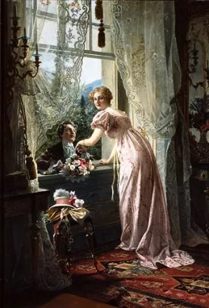 A Romantic Proposal by Johann Hamza Oil Painting