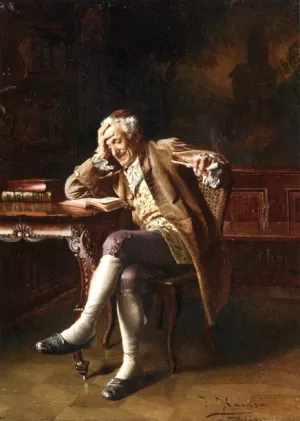 An Old Man Reading by Johann Hamza Oil Painting