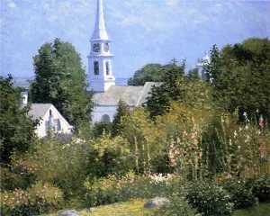 Hollyhocks Garden, Mystic, Connecticut by John Joseph Enneking Oil Painting