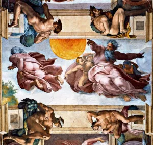 The Creation of the Planets, and Four Ignudi by Michelangelo Oil Painting