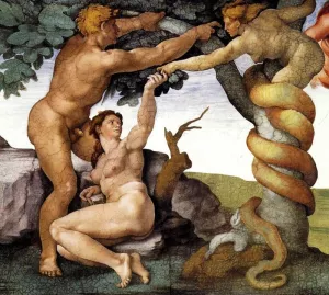 The Fall and Expulsion from Garden of Eden Details by Michelangelo Oil Painting