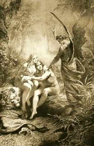 Illustration to Imre Madach's The Tragedy of Man: In the Paradise (Scene 2) by Mihaly Zichy - Oil Painting Reproduction