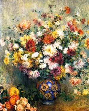 Vase of Chrysanthemums 3 by Pierre-Auguste Renoir - Oil Painting Reproduction