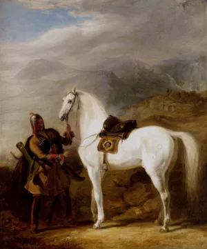 A Circassian Chief Preparing His Stallion Oil painting by William Allan
