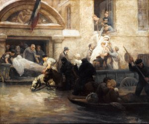 Sauvetage des malades de l'hopital de la charite, durant l'inondation de 1910 by A. Boulanger Oil Painting