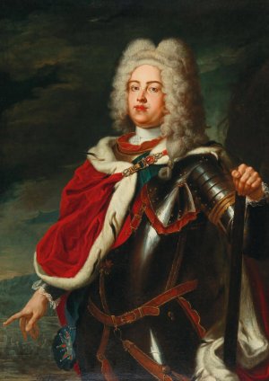 A State Portrait Of Frederick August II, Elector Of Saxony And King Of Poland by Adam Manyoki Oil Painting