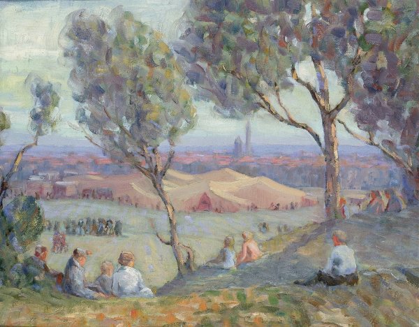 View from Arlington Heights, with Chautaqua Tents and the Washington Monument in the Background  by A. H. O. Rolle - Hand-Painted Oil Painting Reproduction