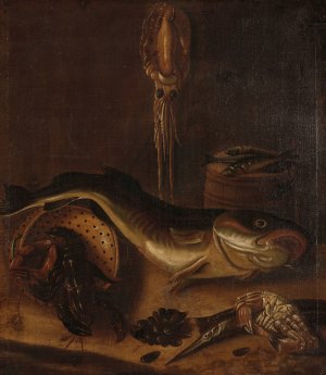 Still Life with Fish by A. Van Doeff Oil Painting