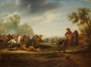 Cavalry Skirmish by A. Van Hoef Oil Painting