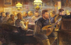 Aften i messen by Aage Bertelsen Oil Painting