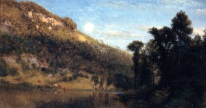 Berkshire Foothills, Full Moon Over Meadowbrook by Aaron Draper Shattuck Oil Painting
