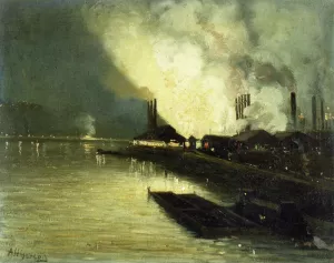 Factories at Night by Aaron Harry Gorson - Oil Painting Reproduction