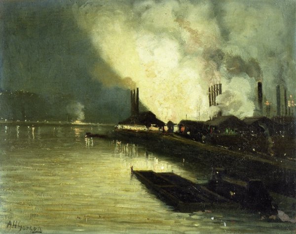 Factories at Night by Aaron Harry Gorson - Hand-Painted Oil Painting Reproduction