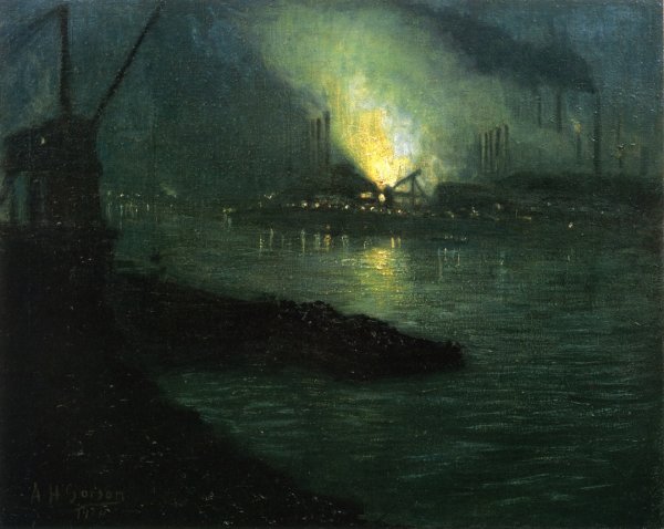 J & L Mills along the Minongahela River by Aaron Harry Gorson - Hand-Painted Oil Painting Reproduction