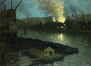Pittsburgh Mills at Night by Aaron Harry Gorson Oil Painting