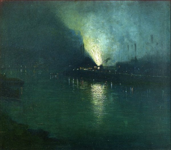Main Product Photo of Steel Mills - Nocturne, Pittsburgh Painting by Aaron Harry Gorson