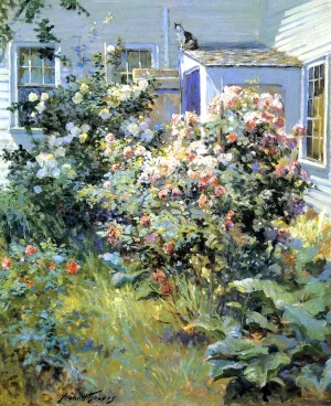 Backyard with a Cat by Abbott Fuller Graves - Oil Painting Reproduction
