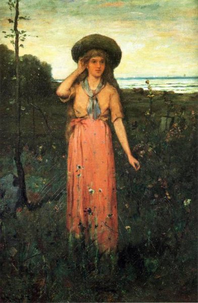 Picking Flowers by the Sea by Abbott Fuller Graves - Hand-Painted Oil Painting Reproduction