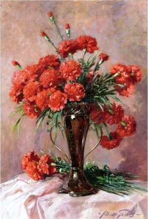 Red Carnations in a Silver Vase by Abbott Fuller Graves Oil Painting