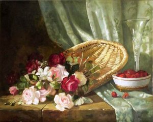 Still Life with Roses and Raspberries by Abbott Fuller Graves Oil Painting