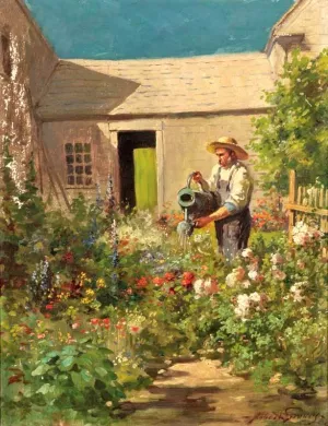 Watering the Flower Garden by Abbott Fuller Graves - Oil Painting Reproduction