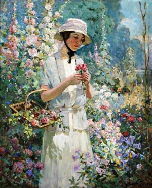 Woman with Flower Basket by Abbott Fuller Graves Oil Painting