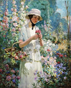 Woman with Flower Basket by Abbott Fuller Graves Oil Painting