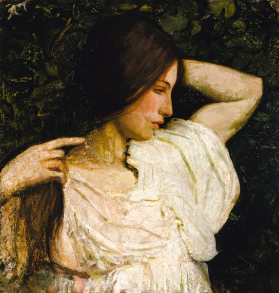 Girl Arranging Her Hair  by Abbott Handerson Thayer - Hand-Painted Oil Painting Reproduction