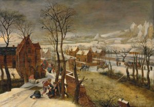 A Village Landscape In Winter With The Massacre Of The Innocents by Abel Grimmer Oil Painting