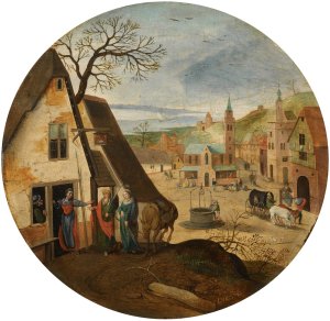 Mary And Joseph Halting At An Inn by Abel Grimmer Oil Painting