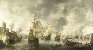 Battle of the Combined Venetian and Dutch Fleets against the Turks in the Bay of Foya, 1649 by Abraham Beerstraten Oil Painting