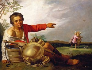Shepherd Boy Pointing at Tobias and the Angel Oil painting by Abraham Bloemaert