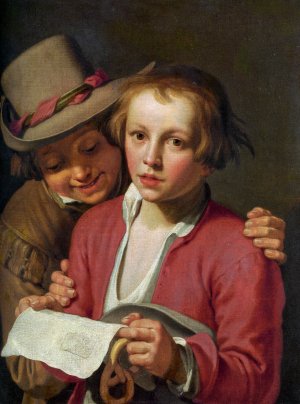 Two Boys Singing from Sheet of Paper by Abraham Bloemaert Oil Painting