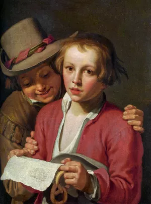 Two Boys Singing from Sheet of Paper by Abraham Bloemaert - Oil Painting Reproduction