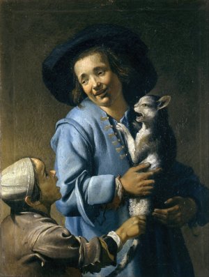 Youths playing with the cat by Abraham Bloemaert Oil Painting